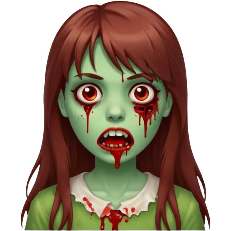 zombie girl, with long brown hair and bangs, green skin and blood in her mouth

 emoji