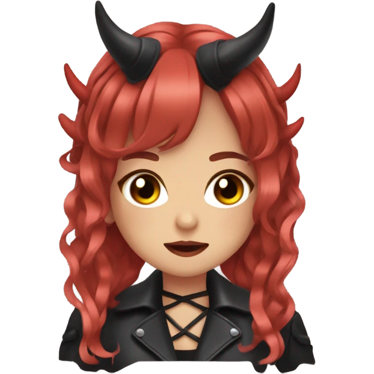 demon hime gyaru girl, red hair, black eyes, oni horns, leather coat emoji