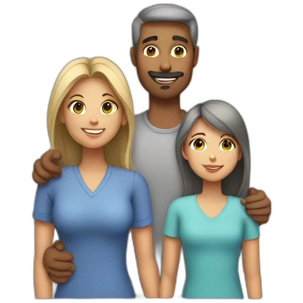 Family mom, dad, daughter and gray cat emoji