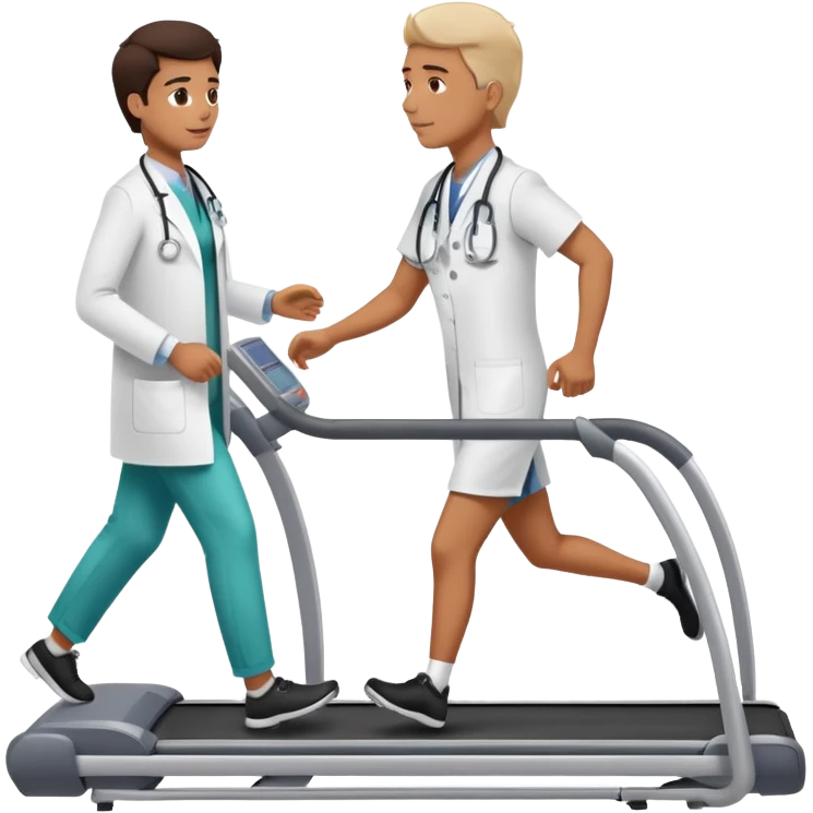 patient walking on a treadmill, doctor observing from the side, heart monitor visible emoji