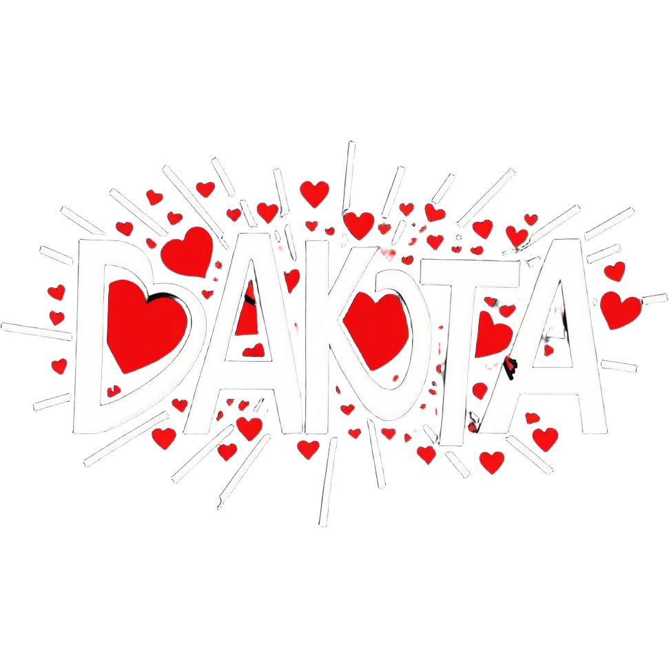 The word Dakota exploding with hearts emoji
