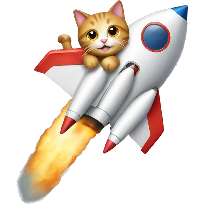 A cat on top of a rocket emoji