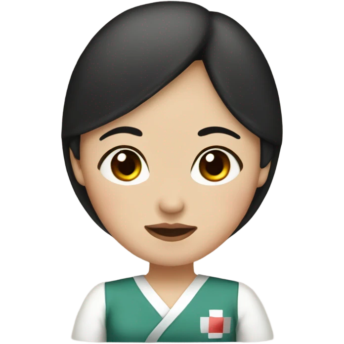 Pregnant Mexican/Japanese nurse, brown eyes, nose ring, dark red/black hair emoji