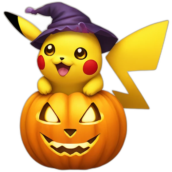Cute Pikachu holding halloween pumpkin emoji