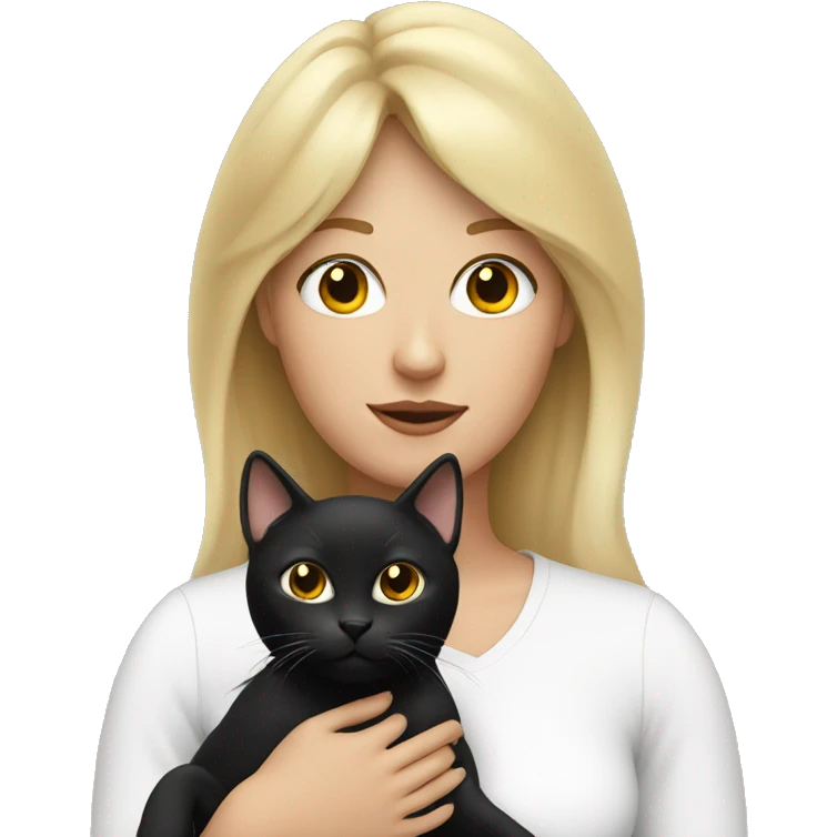 Blonde mom with bangs holding black cat with white chin with white chest emoji