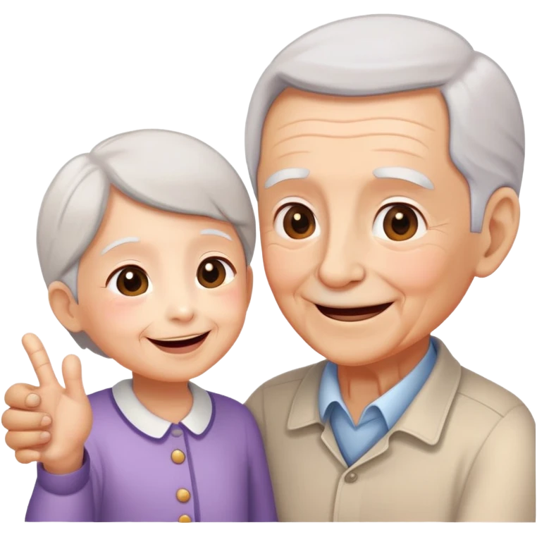 child greeting or helping an elderly person, cheerful and respectful emoji