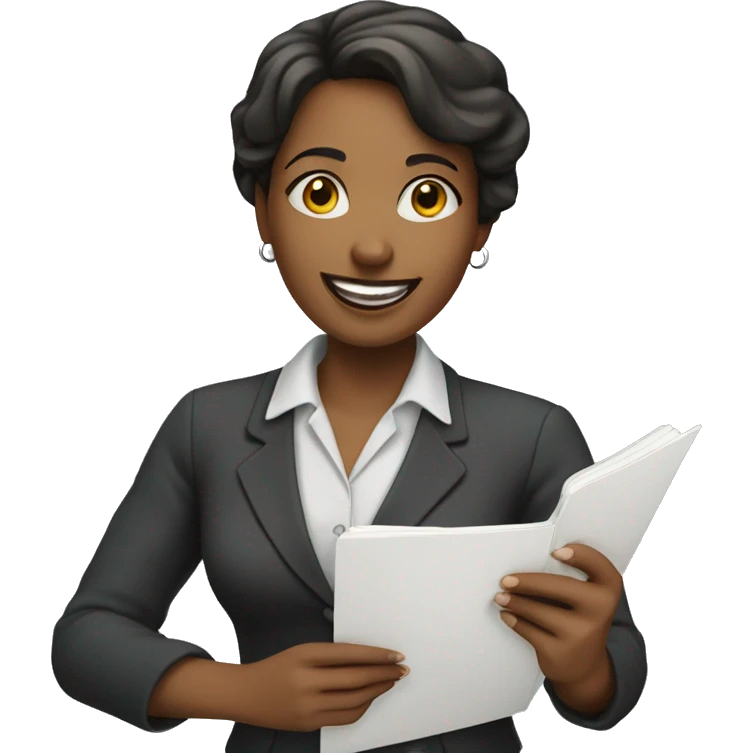 Lady teacher hold the empty pad with normal smile emoji