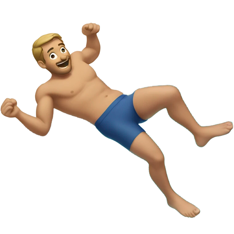 An emoji of a fair-skinned man happily diving headfirst into a pool. emoji