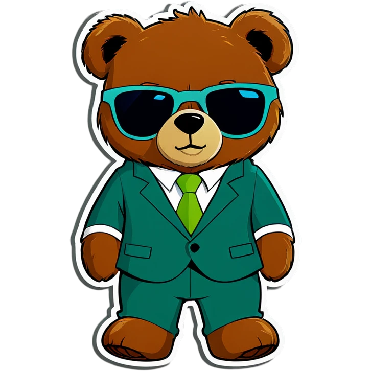 Half Teddy bear with a warm green suit and sunglasses in green instead or blue emoji