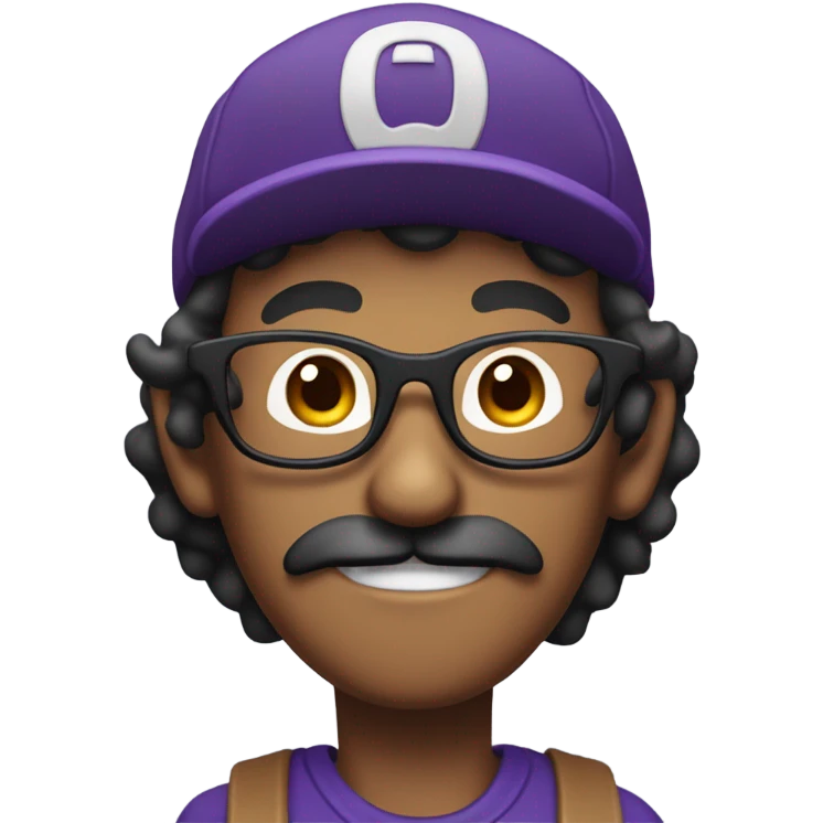 Brown skinned man wearing backwards cap with glasses and a scraggly mustache like waluigi emoji