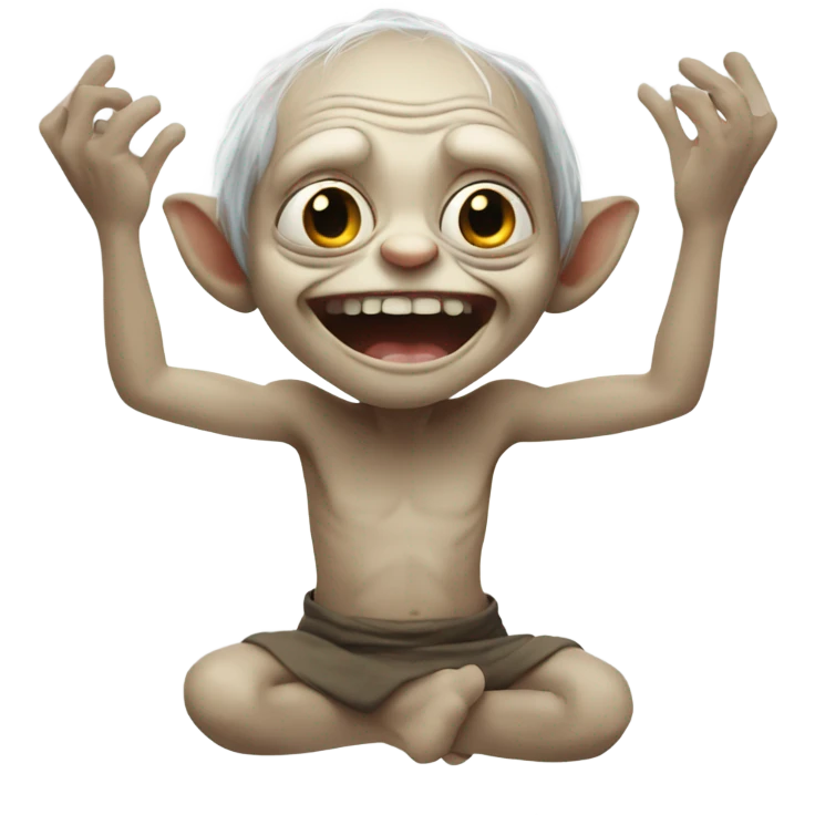 can you make gollum looking happy with his hands in the air emoji