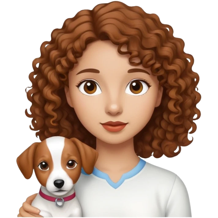 A girl whit brown curly hair and a jack russel emoji