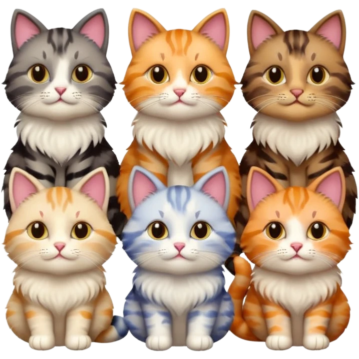 6 cats with different coloured coats emoji