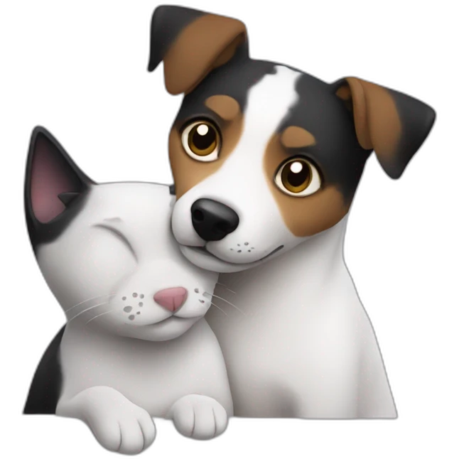 Black mackerel cat and Jack Russell dog hugging emoji