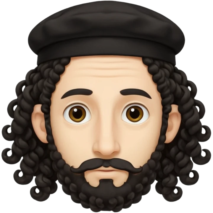 jewish jew man's face, wearing a tiny black kippah and 2 curly long hair strands near the ears, big nose, only face, no body emoji