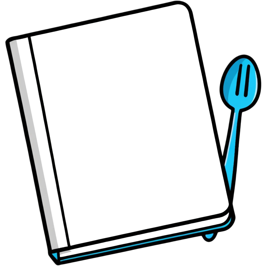 Closed cookbook with a fork and spoon symbol on the cover – collection of recipes emoji