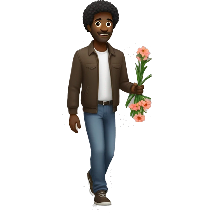 ebony man walk with fowers in his hands  emoji