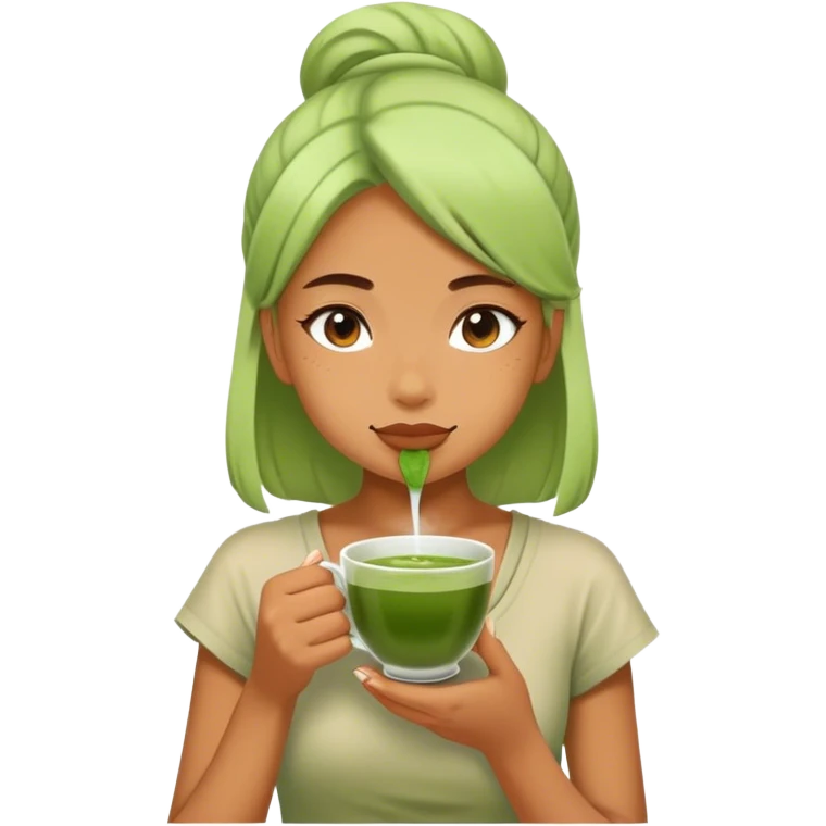 A girl drinking matcha tea emoji