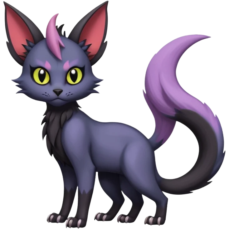 Dark gloomy gothic Black edgy cute Noivern-Noibat-Purloin-Torracat-Lykoi-Caracal-cat-Fakemon-fusion-hybrid-creature with an imp tail  emoji