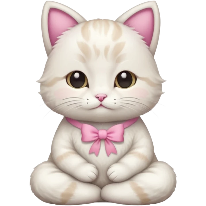 meditating cute cat with pink bow emoji