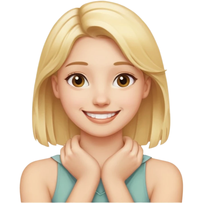 smiling girl with hands around neck emoji