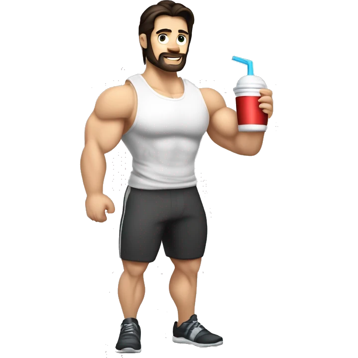 caucasian white muscled guy dark hair drinking a protein shake, goes to the gym everyday and works in tech emoji