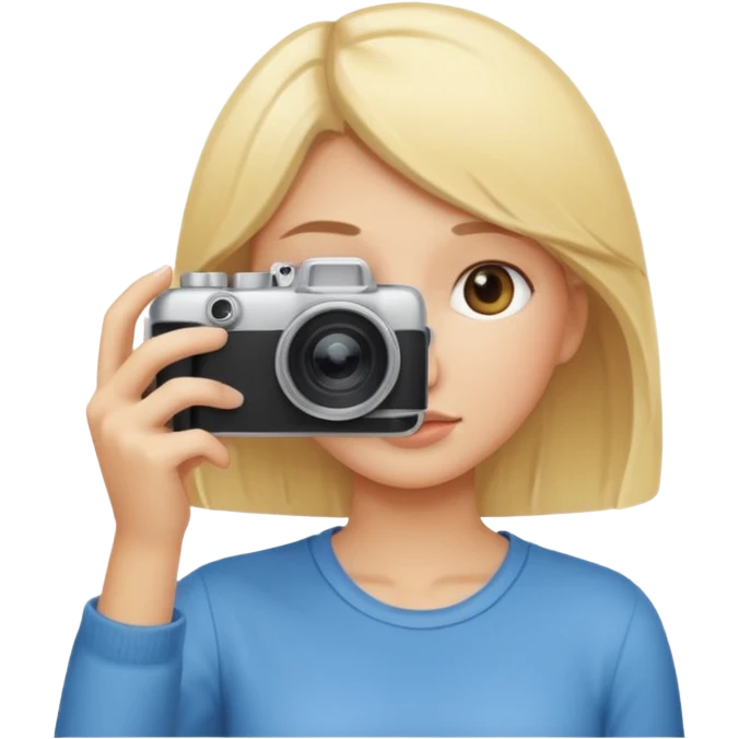 blonde cartoon girl taking picture camera in front of her face emoji