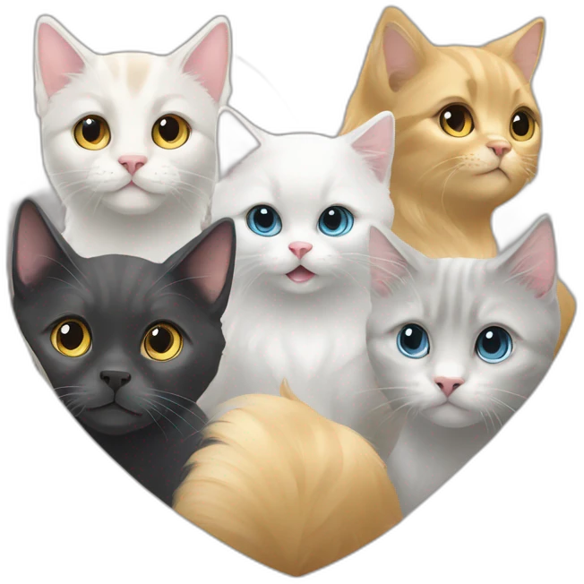 Golden retriever, white cat and dark grey cat in a heart emoji