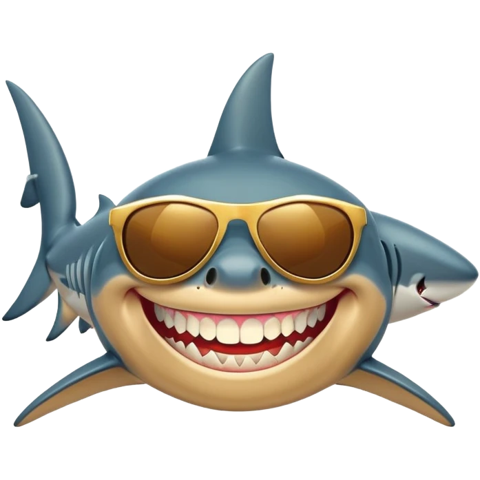 cartoon shark smiling with gold teeth wearing dark sunglasses emoji