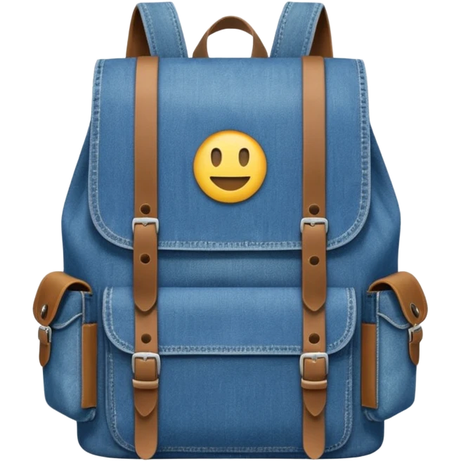 An emoji-style blue denim backpack with a flap top and two small buckle straps attached only on the flap, not connected to the front panel. No front pockets or vertical straps below the flap. Clean and minimal design with two side pockets. Cartoon icon, front view.



 emoji