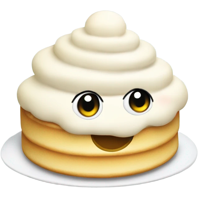 single round cute crumpet with happy face with whipped cream on top emoji