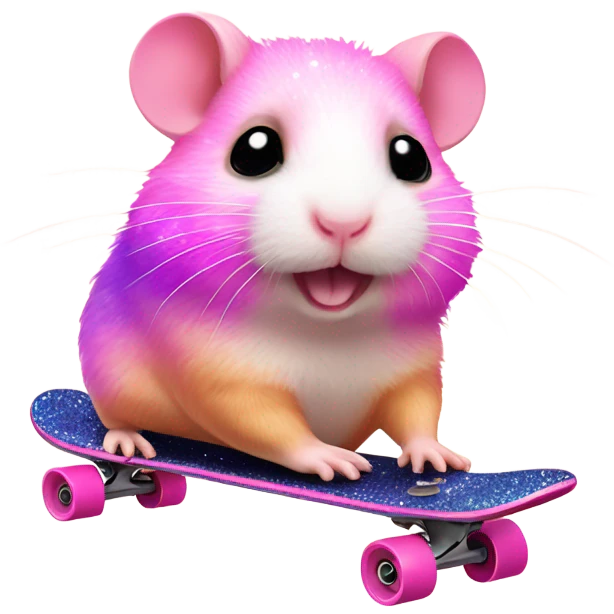Pink ombre hamster riding a skateboard with glitter emoji
