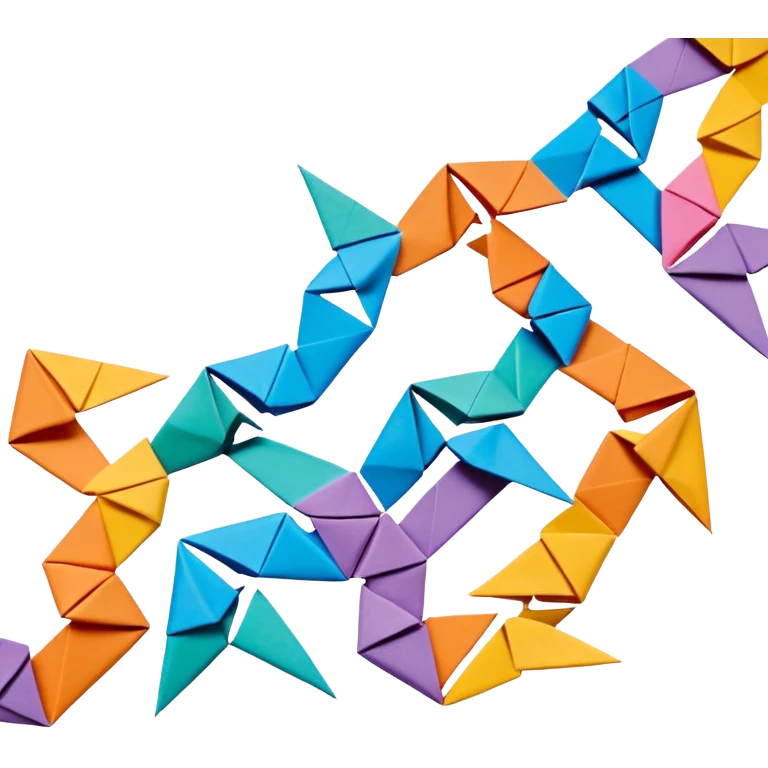 3D render of Paper Doll Chain entirely of folded origami paper, sharp creases, cardboard texture, matte finish, visible paper grain, craft aesthetic,emoji style, isolated on white background --v 6.0 emoji