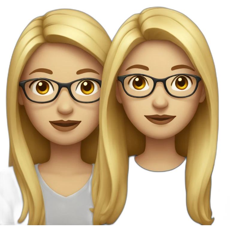 Two women. First woman with blond half lang hair, glasses and fair skin. Second woman with long brown hair and fair skin emoji
