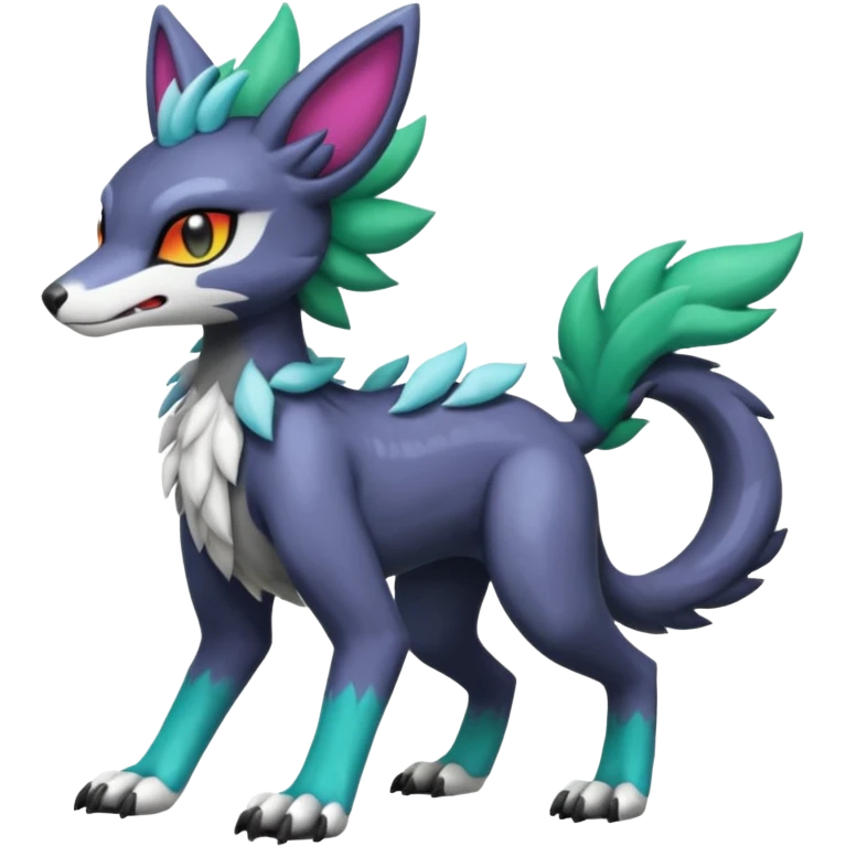 Meloetta-Vernid-Poochyena-Sergal-Protogen-hybrid-fusion-Fakémon-creature, full body emoji