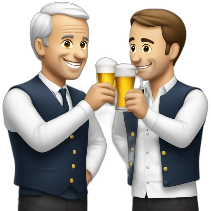 Adolfe et Macron drinking a beer emoji