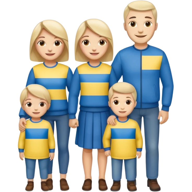 Ukrainian family with ukrainian flag on their clothes emoji