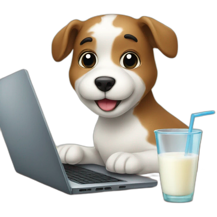 Cute corgui with a laptop and glass of milk emoji