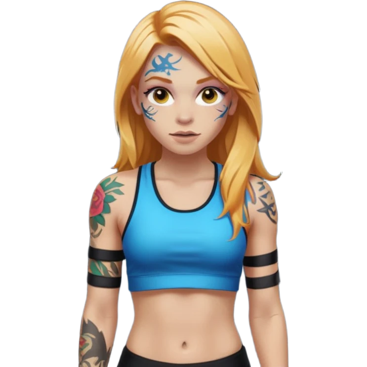 girl with long blonde hair and tattoos and an athletic ginger girl ravers emoji