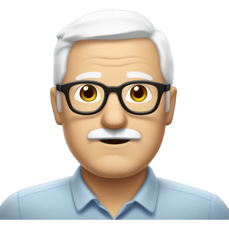 plump white old man, short white hair, black glasses, white mustache no beard emoji