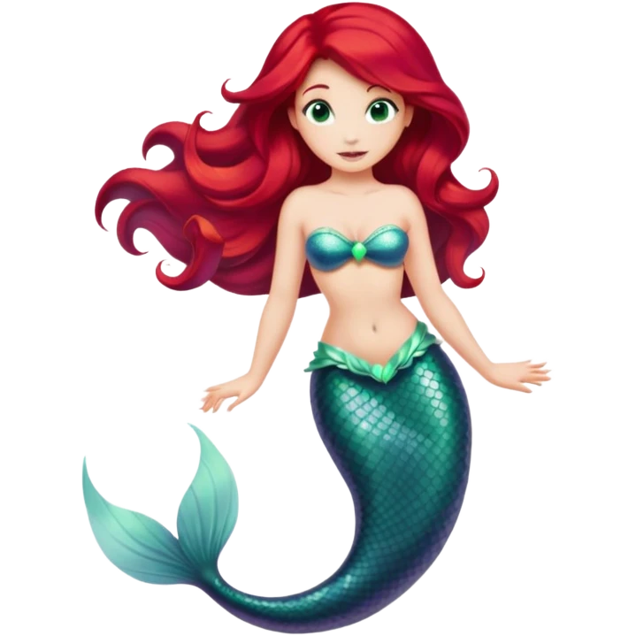 Ariel mermaid princess with red hair and green tail emoji