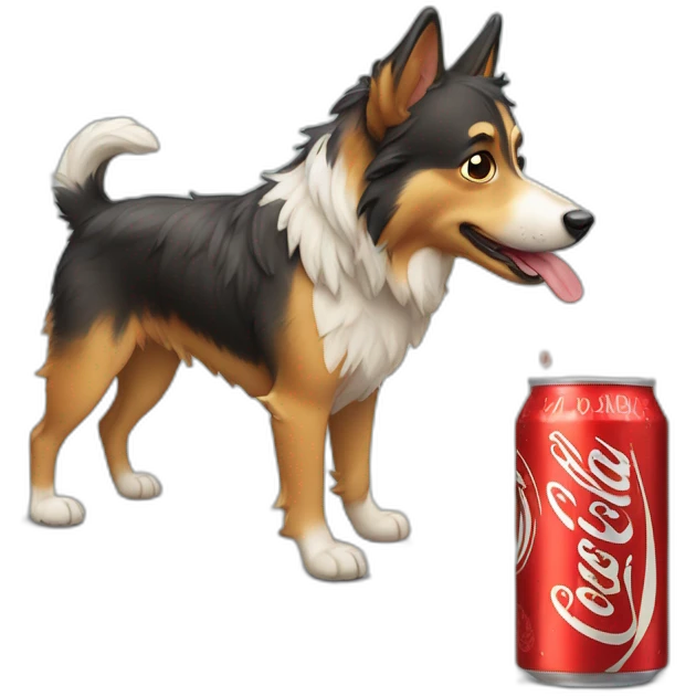 Chien berger australien qui boit un coca emoji