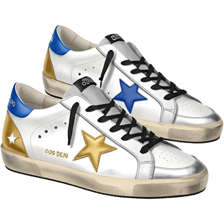 golden goose low sneakers white and silver star emoji