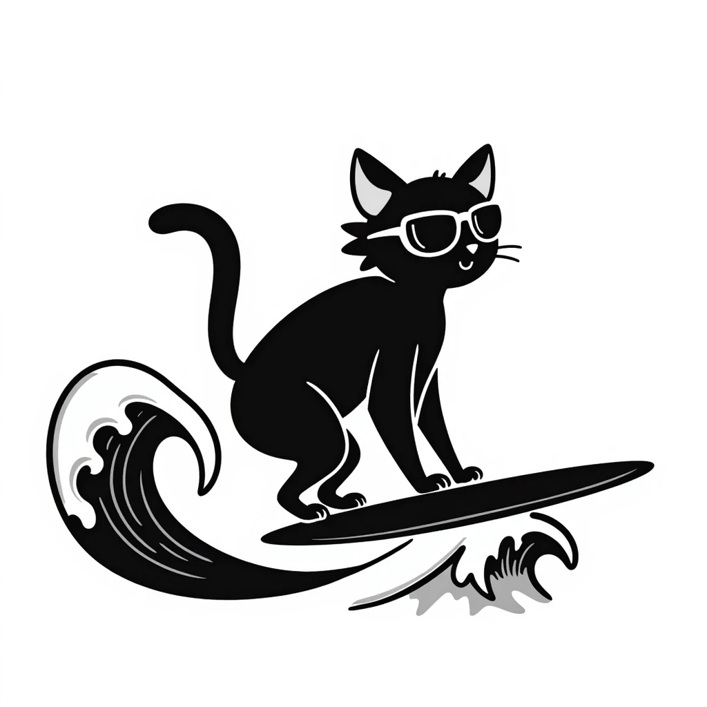 cat with sunglasses surfing a wave emoji