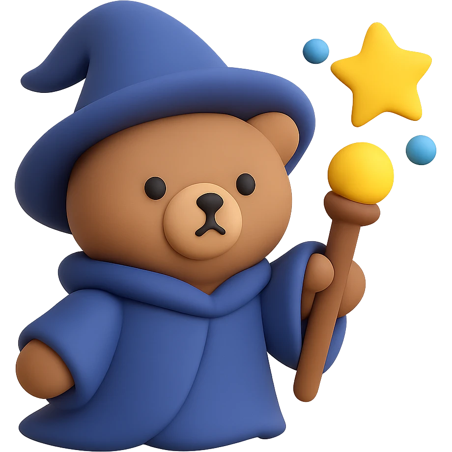A bear wizard casting a spell with magical staff and flowing robes emoji