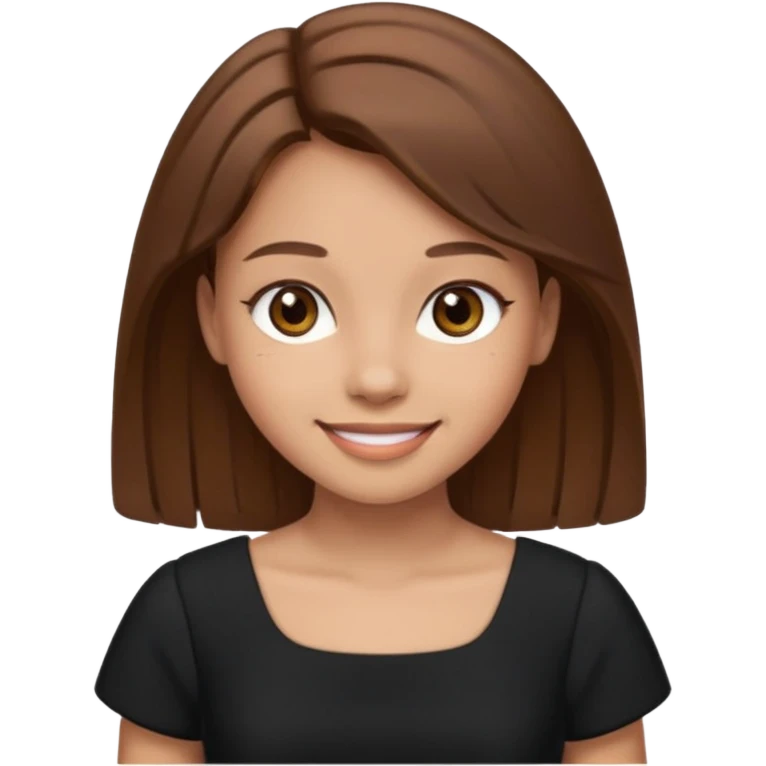 Make a girl, she have brown hair and eyes, smiling and she is in a black dress emoji
