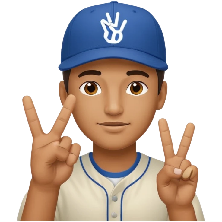 Cool hip guy with NY baseball cap doing a peace sign with his fingers emoji