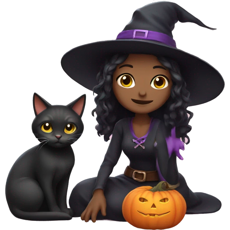 Cute witch with cat emoji