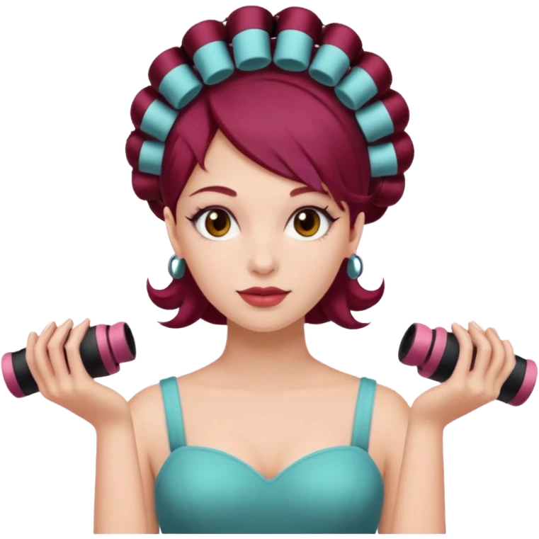 woman with burgundy hair rollers emoji