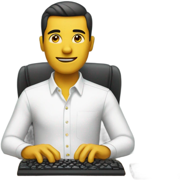 yellow skin man using keyboard on desk wearing white button down shirt front view emoji
